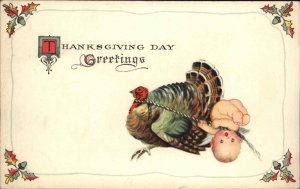 Gibson Thanksgiving Turkey on Leash Runs Away with Baby c1910 Vintage Postcard