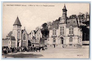 Chateau-Thierry Aisne France Postcard Town Hall Protestant Church c1920's