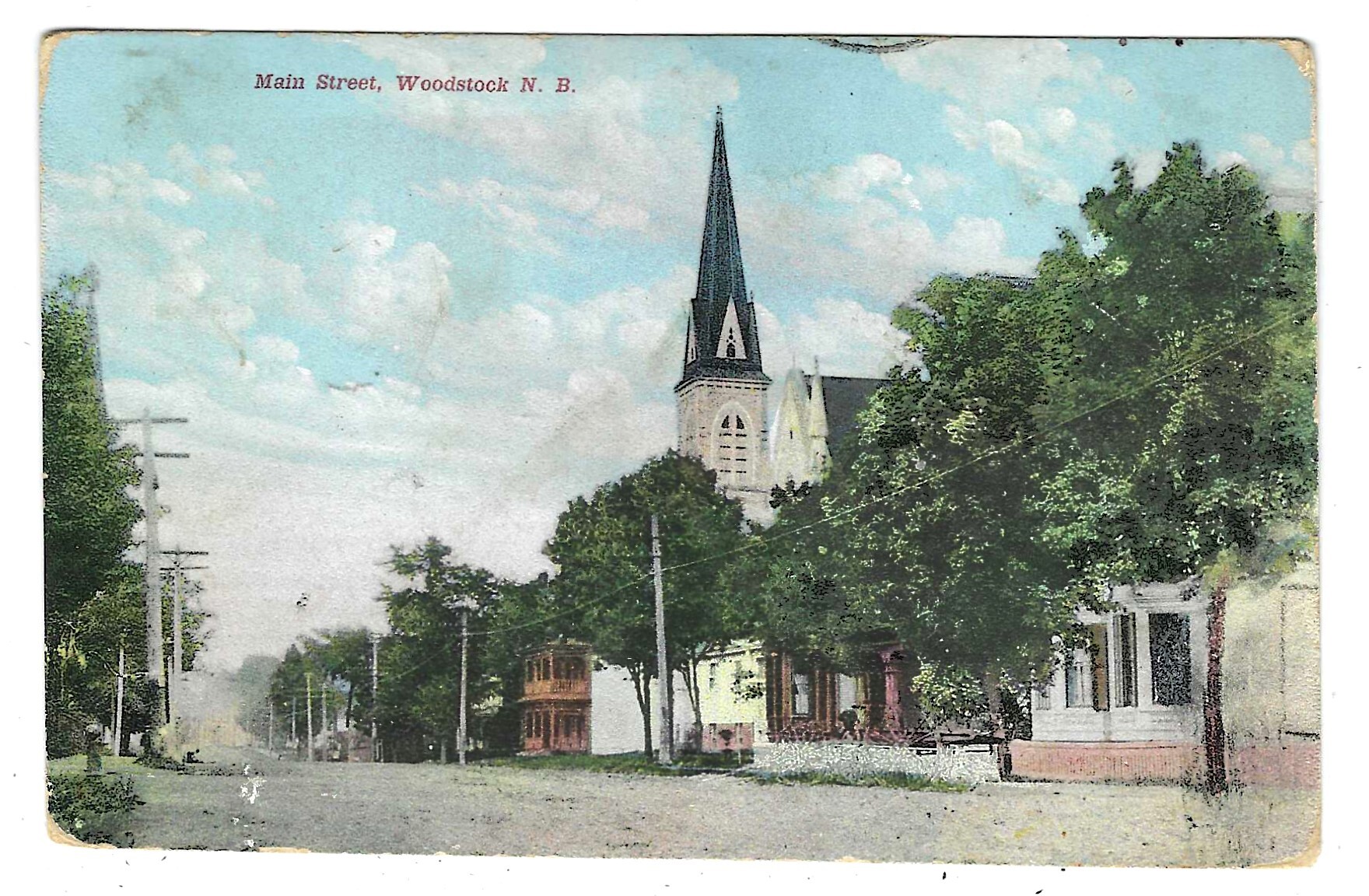 Main street, Woodstock, New Brunswick, Canada, divided back postcard