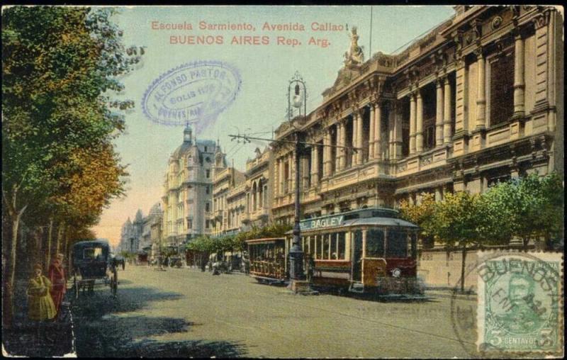 argentina, BUENOS AIRES, Escuela Sarmiento, TRAM (1910s)