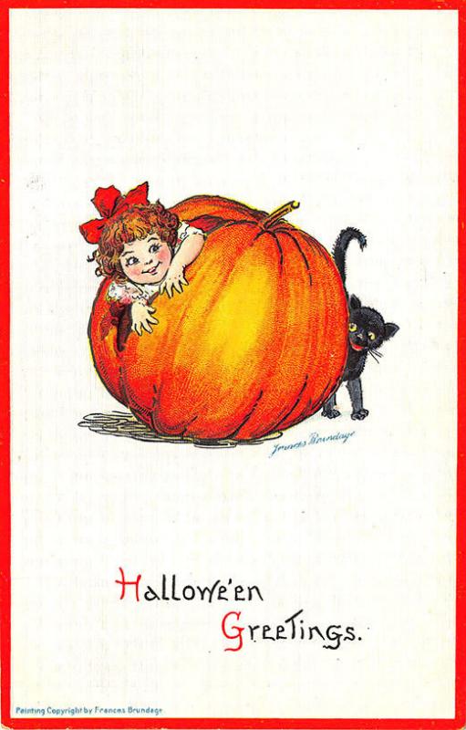 Halloween Embossed Frances Brundage Giant J-O-L Black Cat #123 Postcard 