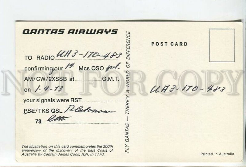 462895 1973 year Australia Qantas airway advertising radio QSL card