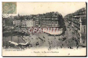 Old Postcard Marseille Rue de la Republic Tram