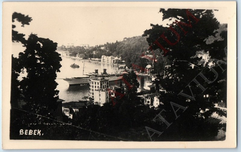 c1930s Bebek, Istanbul, Turkey RPPC Birds Eye Steamship Harbor Real Photo A193