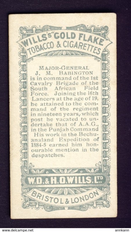 Transvaal - Major-General J.M. Babington - Wills's Gold Flake Tobacco & ...