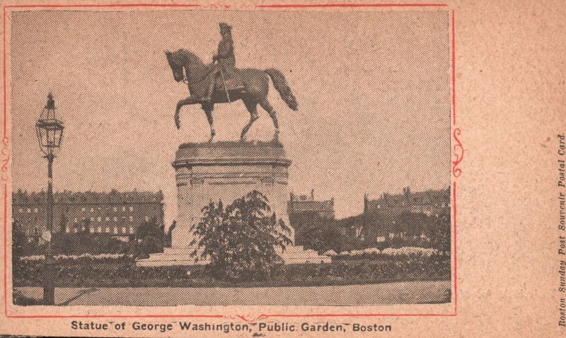 Vintage Postcard Statue Of George Washington Public Garden Boston Massachusetts