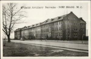 Fort Bragg NC WWII Era Real Photo Postcard - Barracks 4th Field Artillery