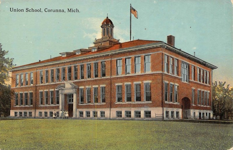 Union School Corunna Michigan 1913 postcard