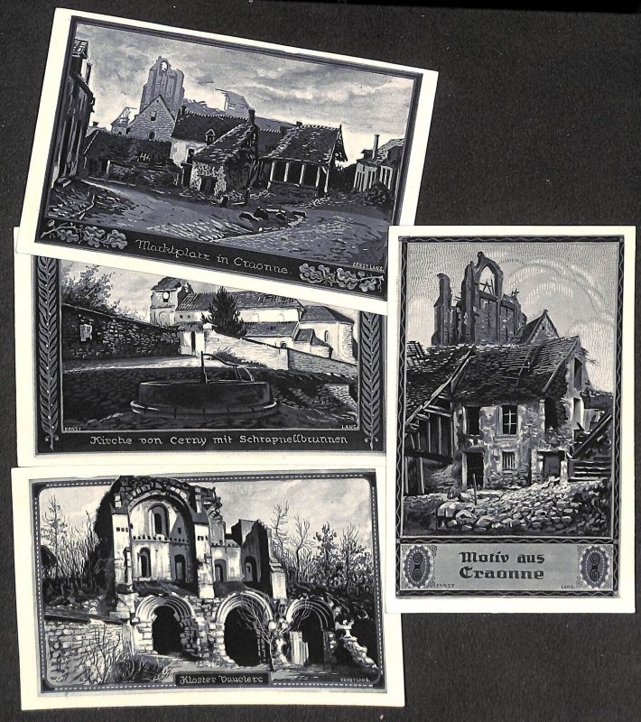 Field postcards set artist Ernst Lang - Craonne, Cerny and Vauclerc