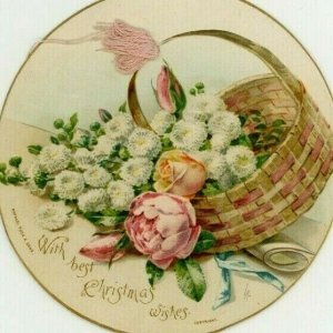 1880s Raphael Tuck Die-Cut Christmas Basket Flowers Fab! 7L