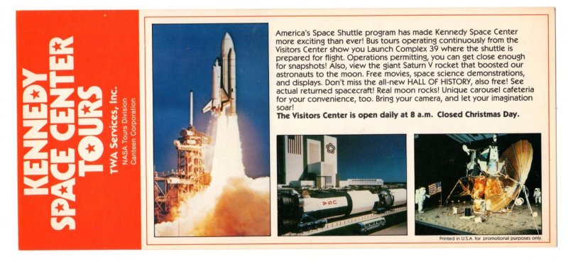 Kennedy Space Center Tours, NASA, Florida 4 X 9 inch Two-Sided Brochure