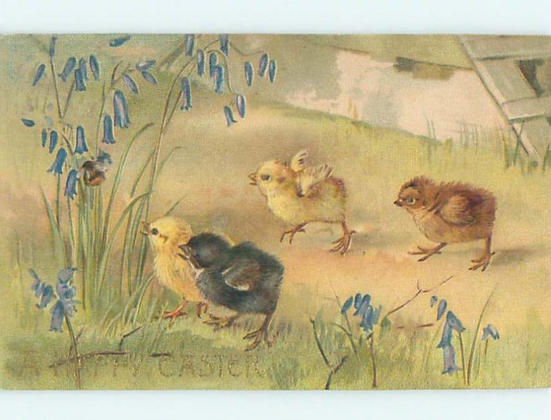 Pre-Linen easter RARE BLACK CHICK BESIDE YELLOW CHICKS HL0769