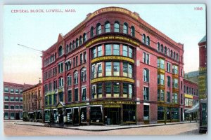 Lowell Massachusetts Postcard Central Block Building Exterior View 1910 Unposted