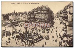 Old Postcard Marseille Rue de la Republique Tramway