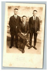 Vintage 1920's RPPC Postcard Studio Portrait of Well Dressed Men Names on Back