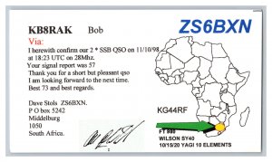 Postcard QSL CB Ham Radio Amateur Card From Middelburg South Africa ZS6BXN