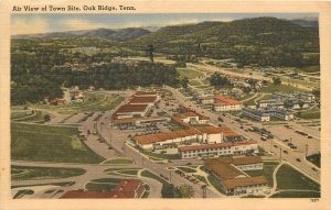 Linen Postcard Air View Of Town Site Oak Ridge TN