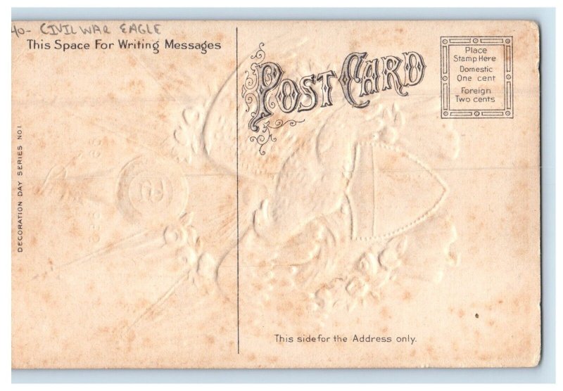 c1910's Sons Of Veterans Civil War Eagle Embossed Unposted Antique Postcard 