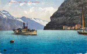 Italy sail & navigation themed postcard Riva sul Garda paddle steamer sail boat