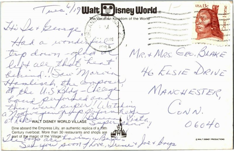 Aerial, Walt Disney World Village Empress Lilly Orlando FL c1984 Postcard I27
