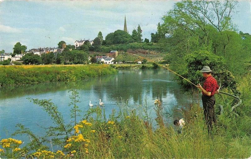 B101039 the river wye fishing peche   uk 14x9cm