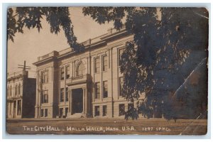 1910 The City Hall Building Bicycle Walla Walla WA Antique RPPC Photo Postcard