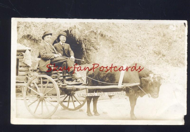 HOT SPRINGS ARKANSAS HAPPY HOLLOW OXEN DRAWN WAGON REAL PHOTO POSTCARD