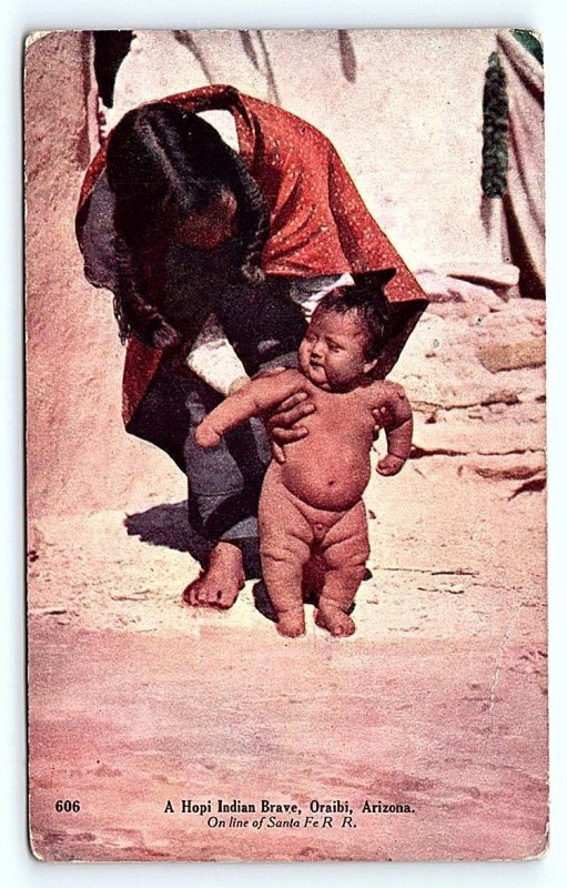 ORAIBI, AZ Arizona ~ A HOPI INDIAN BRAVE c1910s Navajo County  Postcard