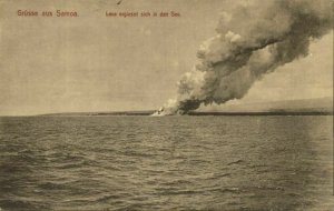 samoa, Volcano Lava pours into the Lake (1910s) Postcard