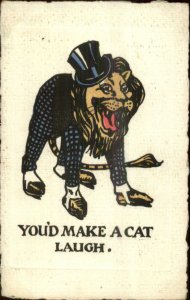Fantasy Lion in Tuxedo Anthropomorphism YOU'D MAKE A CAT LAUGH c1910 Postcard