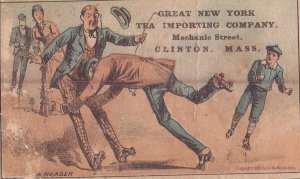 Victorian Trade Card - Great New York Tea Importing Co. - Men Fighting Skating