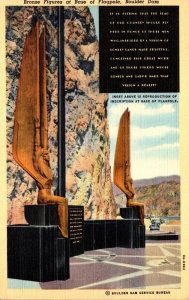 Nevada Boulder Dam Bronze Figures At Base Of Flagpole 1941 Curteich