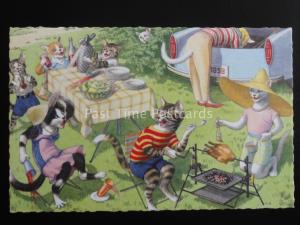 Mainzer Cats CHAOS AT PICNIC Eugen Hartung c1950's Postcard Coloprint 2264/4