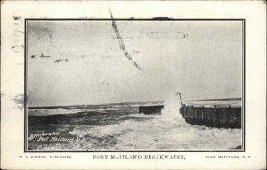 Port Maitland Nova Scotia NS Breakwater Lighthouse c1910 Vintage Postcard