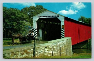 PA Soudersburg/Herr's Mill Covered Bridge Horse & Carriage Vintage Postcard A91