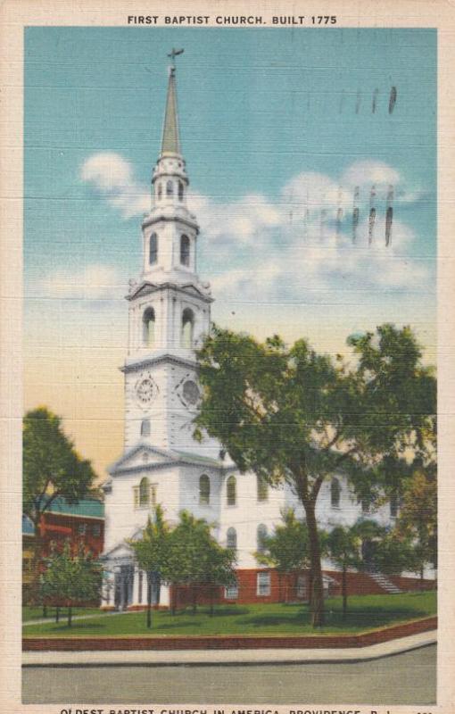 Providence RI, Rhode Island - Oldest Baptist Church in America - pm 1949 - Linen