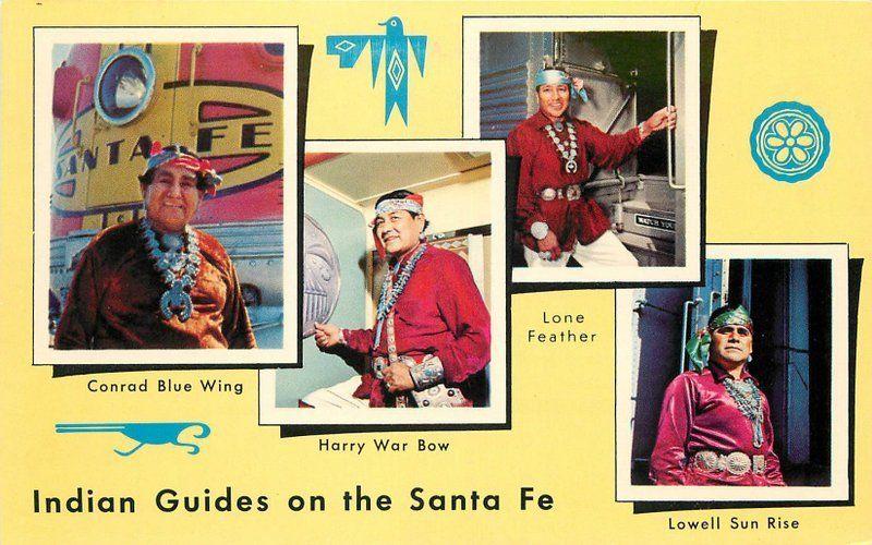 1950s Railroad Indian guides Zuni Pueblo New Mexico Lithochrome postcard 7494