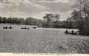 Belmont Lake State Park New York Canoeing At Sunset Antique Postcard K89492