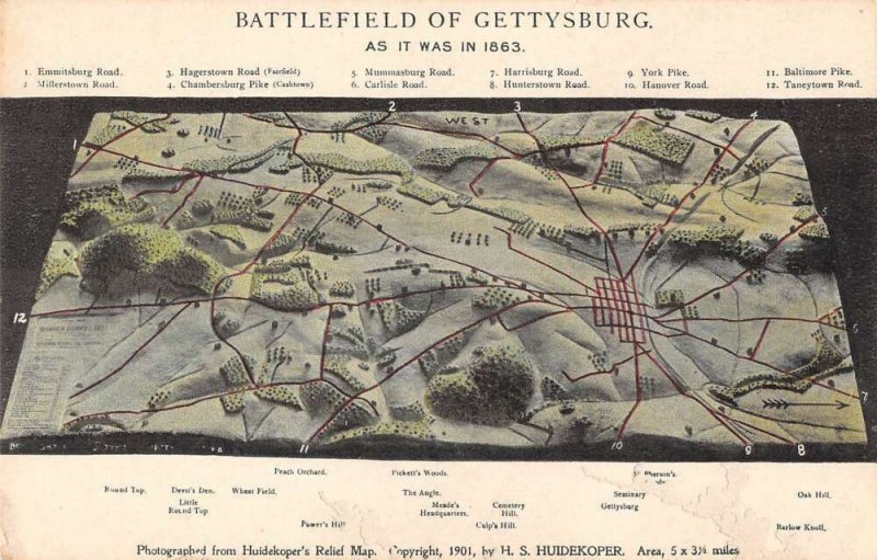 Gettysburg Pennsylvania Battlefield Map Vintage Postcard AA36823