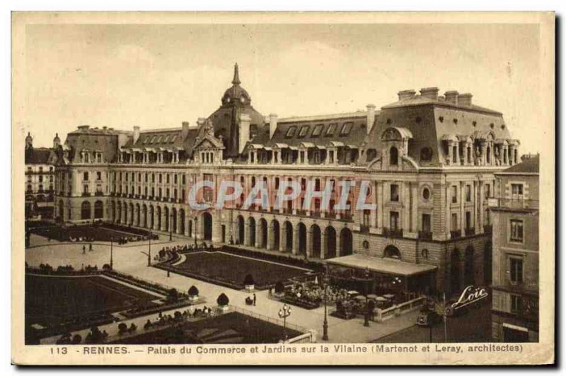 Old Postcard Rennes Palace of Trade and Gardens on the Vilaine