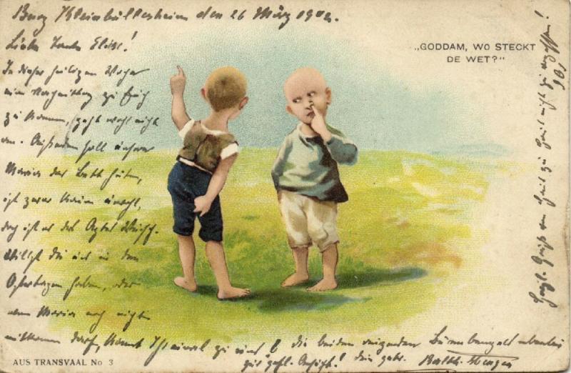 BOER WAR, Caricature, Two Boys looking for the General, Where is De Wet? (1902)