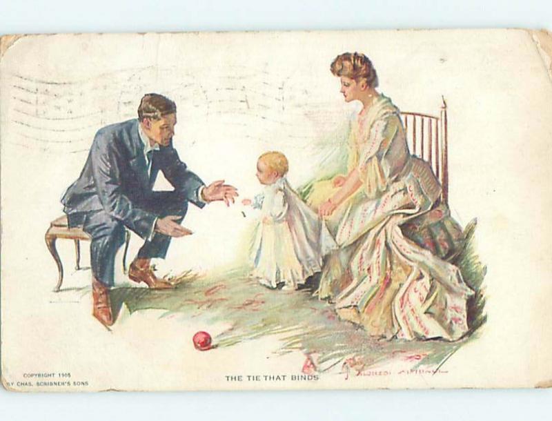 Pre-Linen signed TIES THAT BIND - BABY WALKS FROM MOM AND DAD HL2546