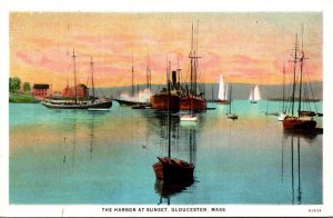 Massachusetts Gloucester The Harbor At Sunset Curteich