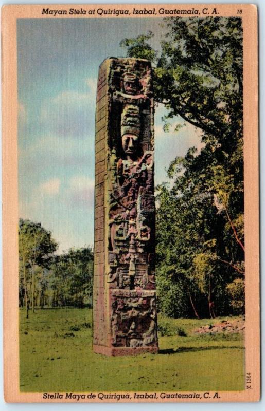 IZABAL, GUATEMALA, Central America   MAYAN STELA at QUIRIGUA c1940s  Postcard