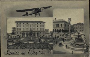 Saluti da Udine Italy Biplane Airplane 1920s Postcard