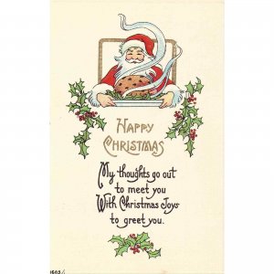 Happy Christmas Postcard - Santa and Holly
