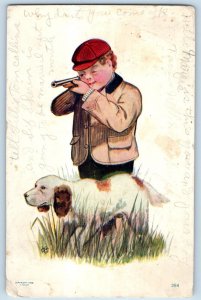 Osakis Minnesota MN Postcard Boy With Gun Dog Hunting c1905 Posted Antique
