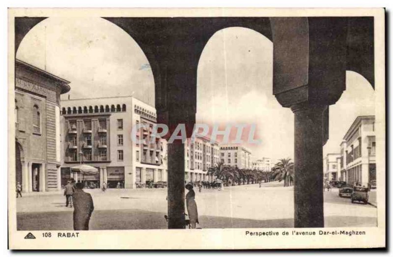 Old Postcard Morocco Rabat Dar perspective I and maghzen Avenue