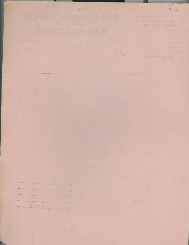 1957 Bibb Lumber Company Macon GA Rough and Dressed Wholesale Lumber Invoice 238 