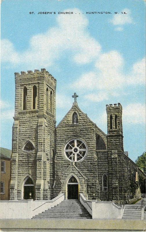 Linen Postcard; St. Joseph's Church, Huntington WV Cabell County Unposted